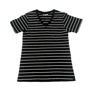 American Giant Shirt Womens M Blue Short Sleeve Supima Cotton V-Neck Stripe